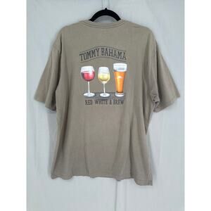 Tommy Bahama Relax Shirt Mens Large Brown Graphic Tee Wine Beer Summer Vacation